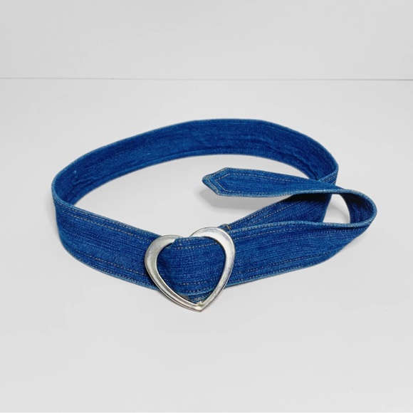 Denim Belt w/Silver Heart Buckle - Picture 2 of 2